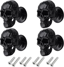 4 Pack Skull Skeleton Cabinets Knobs, Single Hole Pull Handle for Drawer Wardrob