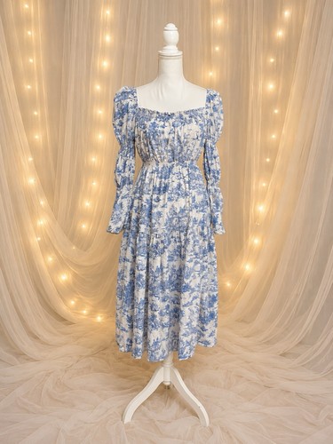 NOTHING FITS BUT Kiko Linen Cotton Blue Floral Maternity Toile Midi Dress L/XL