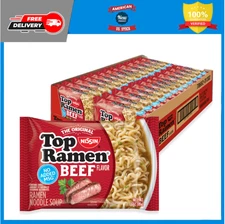 Nissin Top Ramen Noodle Soup, Beef, 3 Ounce (Pack of 24)