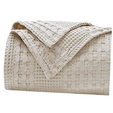 100 Cotton Waffle Weave Blanket Size - Luxury Decorative King Light Khaki