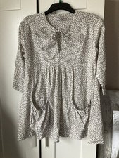 Masai White Beige Pattern Tunic Top Tie Chest Big Pockets M flawed  