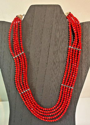 JAY KING DTR ROTE KORALLE Sterling Multi Strang Halskette - facettierte Perlen