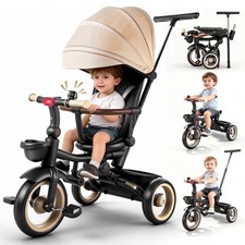 Toddler Baby 7 In 1 Foldable Tricycle Stroller Canopy Parent Handle Push Trike