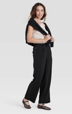 A New Day  High-Rise Satin Side Striped Pants/Trousers w Pockets Black Size 10