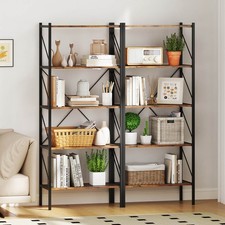2 PCS 5-Tier Bookshelf, Industrial Tall Bookcase w/ Open Storage Shelves