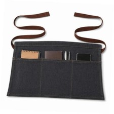 Durable Denim Waist Apron with 3 Pockets Unisex, Short Half Server Apron Black