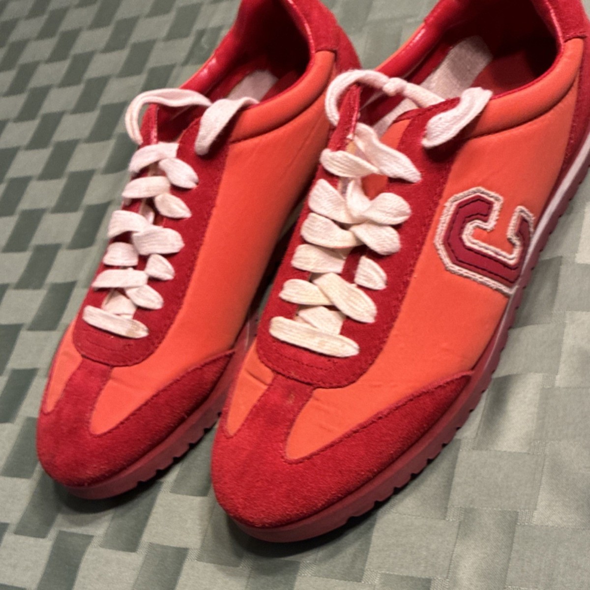 Coach Women's Red Orange Lace Up Low Top Athletic Sneakers A01834