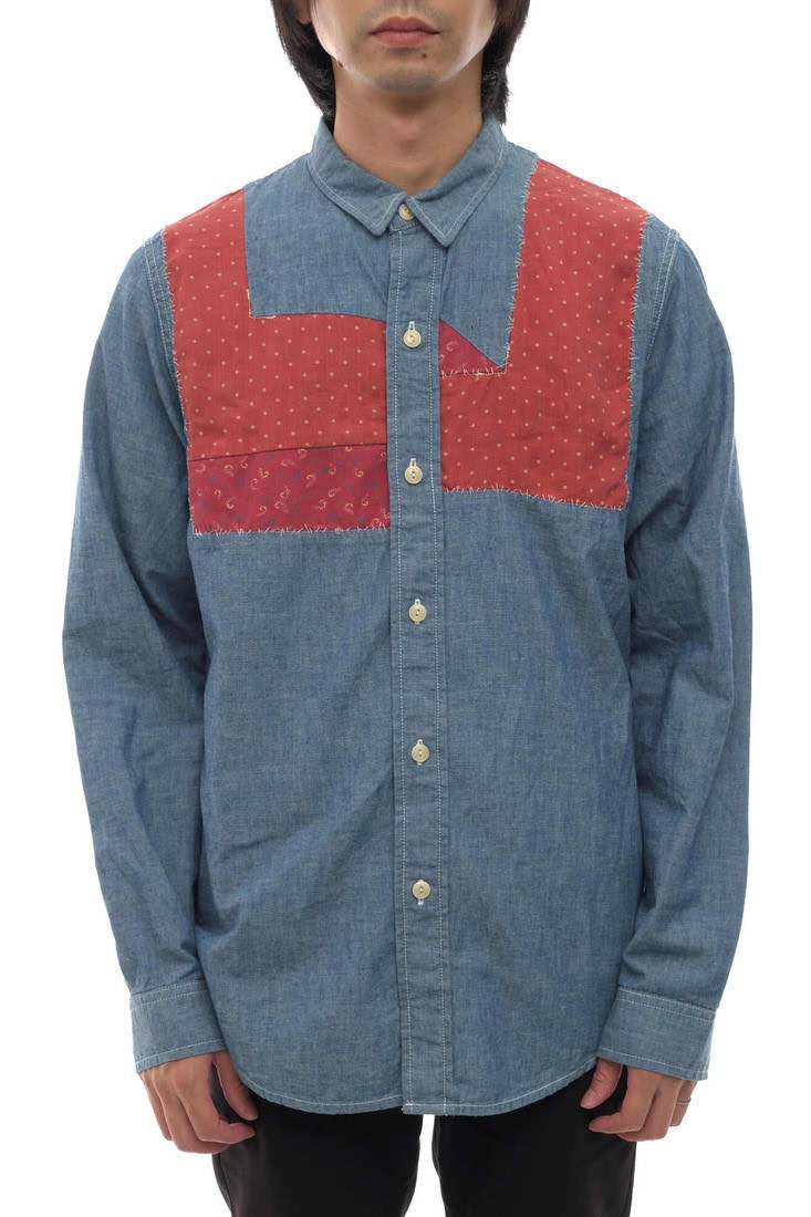 Visvim GRANGER Shirt Chambray P.W. Patchwork Deni… - image 1