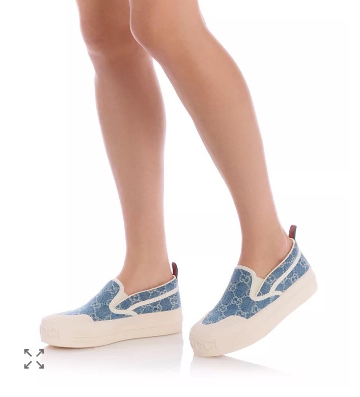 Gucci Women Delave GG Logo Platform Slip On Sneakers Denim Blue