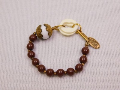 Vintage Miriam Haskell Red Jasper Milk Glass Beaded Bracelet