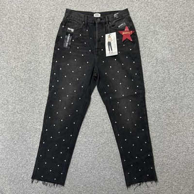 Simple Society  Super High Rise Straight Black Studded Jeans Size 9/29 NWT