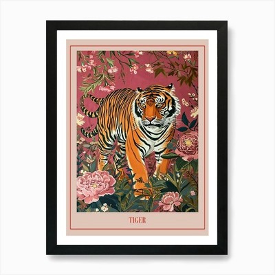 Floral Animal Painting Tiger 7 Post Framed Wall Art Poster Canvas Print Picture