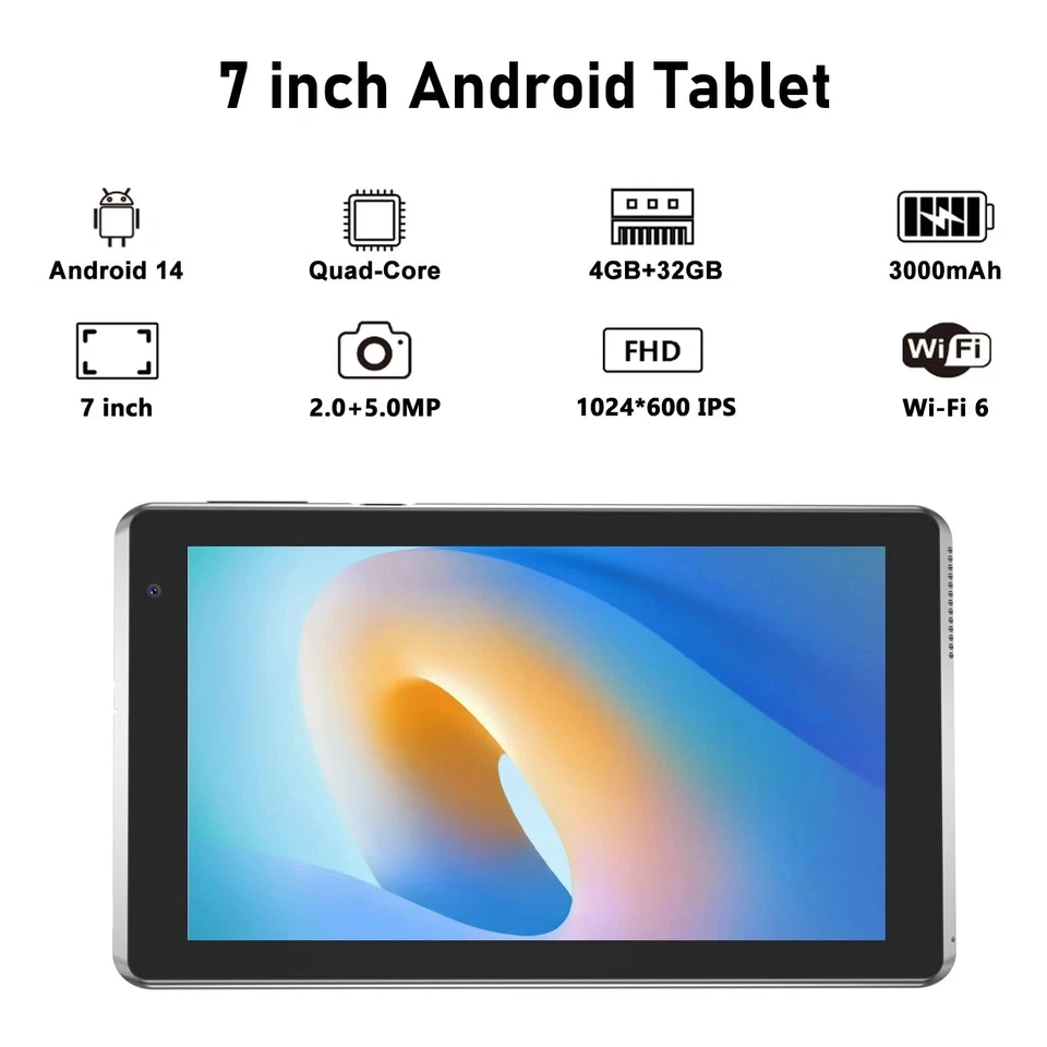 7 inch Tablet 4GB RAM 32GB ROM Quad-Core Processor Android 14 Tablet PC - Image 3 of 4