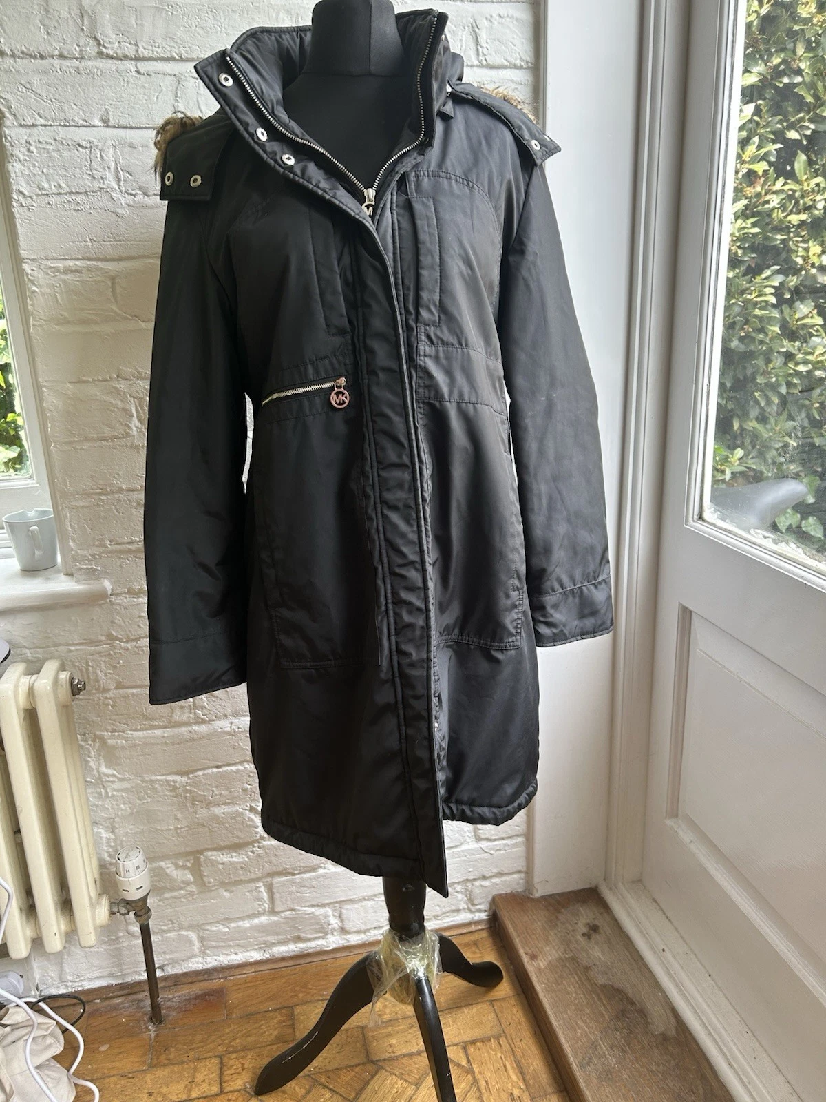 Giacca a vento Michael Kors nero poliestere puffer trench coat taglia large