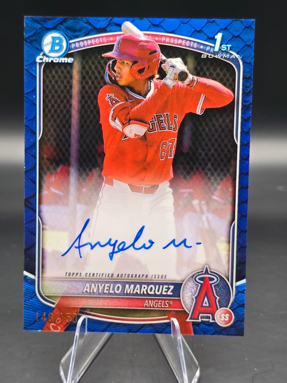 2025 Bowman Chrome Anyelo Marquez 1st Blue Reptilian Auto /150 #CPA-AM Angels