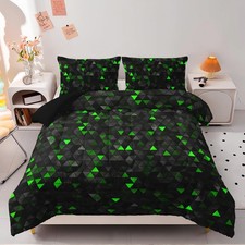 Geometric Green Black Comforter Set,Triangle Honeycomb 3 PCS Bedding Set King...