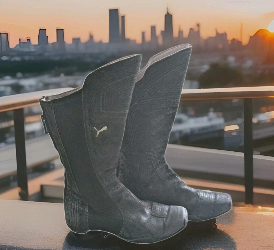 Puma Retro Black Moto Biker Style Boots Womens Size 9.5 Vintage 2004 - Image 2 of 4