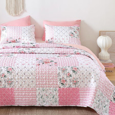 Quilt Sets King Size Floral Quilt Set 3 Pieces Bedding Set Bedspreads Pink Comfo