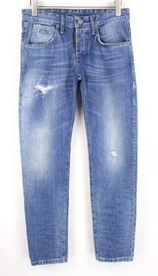 TAKESHY KUROSAWA Men Jeans W32 Slim Denim Blue Distressed Painted Button-Fly