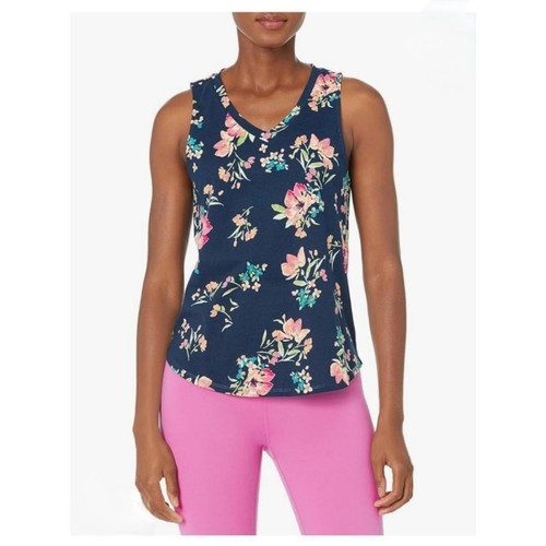Andrew Marc Sport Women's Floral Printed V-Neck Cotton T-Shirt Sleeveless Tank