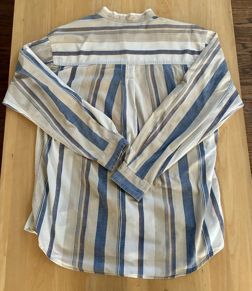VTG 90s Eddie Bauer Button-Down Shirt Mens Medium Striped Roughspun Cotton - Image 2 of 4