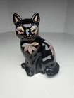 Fenton Sitting Cat Glossy Black, Hand Painted, Cute, MINT Fenton Signature