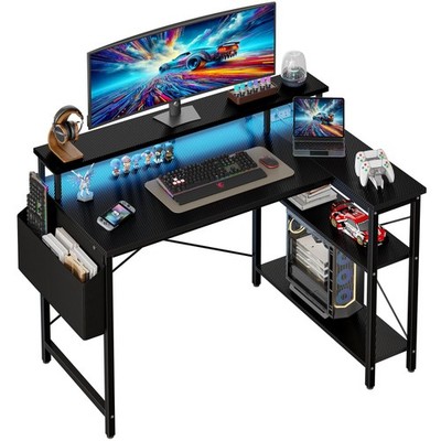 100x50cm L Shaped Desk with LED & Sockets, Gaming Table with 2 Rega...