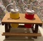 Vintage Wooden Picnic table-shaped Condiment holder,NEVER USED. Ketchup &Mustard