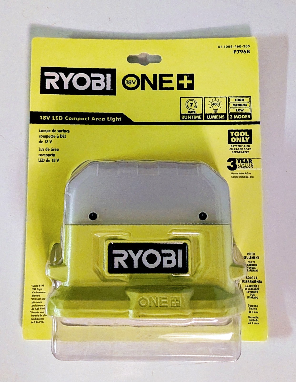 Ryobi 18V Cordless LED Compact Area Light P796B (Tool Only)