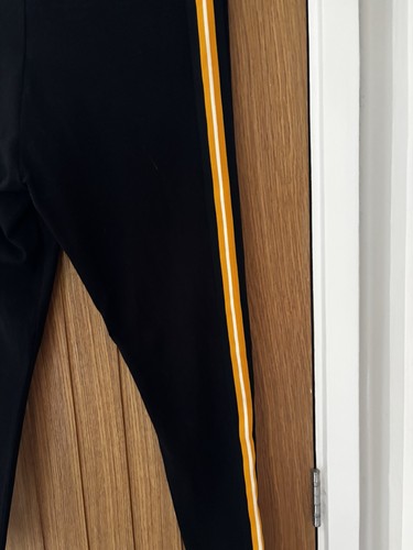 Black Leggings, Yellow/white Side Stripe.  Size 14.  Ex Con - Picture 3 of 3