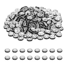 6mm Rondelle Spacer Bead, 200 Pcs Rhinestone Loose Bead, Silver/Black