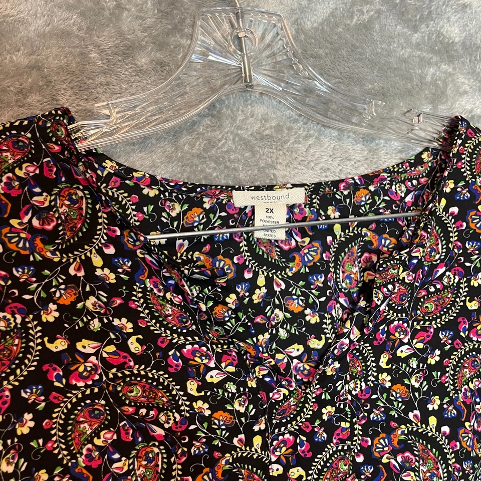 Poncho estilo caftán con drapeado floral cachemir colorido Westbound para mujer 2X Plus Foto 4 de 4