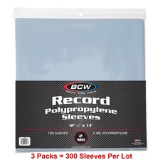 300 BCW 33 1/3 Record Album Poly Sleeves 12-3/4 x 13 - Acid Free - Archival Safe