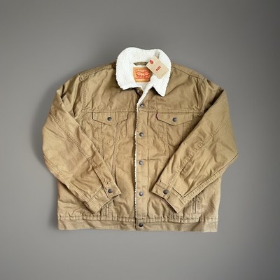 NWT Levis Trucker Jacket Type III Sherpa Lined Cougar Beige Khaki Size XL READ