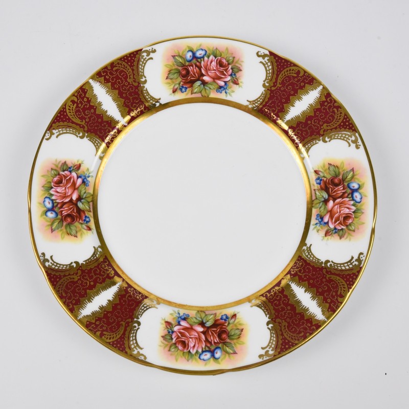 Vintage Paragon England Roses Gold Gilt Dessert Plate in Red Panels