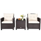 3PCS Patio Rattan Furniture Set Cushioned Sofa Coffee Table Garden off White
