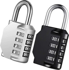 Combo Lock for Lockers, 4 Digit Combination Padlock, 2 Pack Pad Locks with for