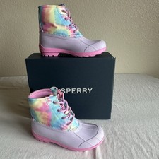 Sperry Port Boot Rain Weather Duck Boots Tie Dye Pastel Rainbow New In Box 5Y