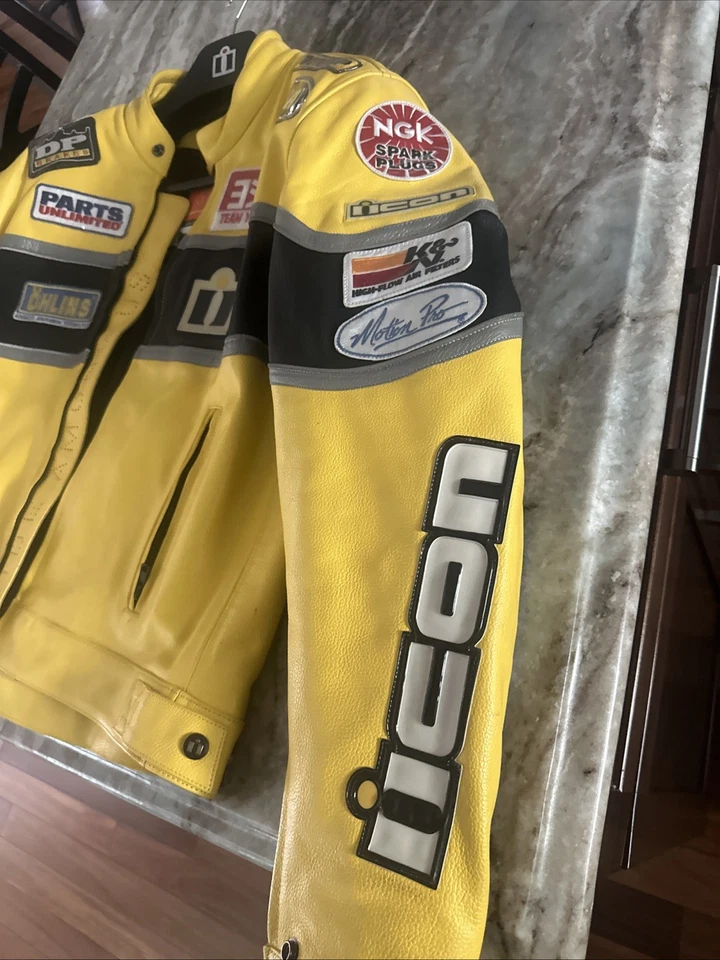 Chaqueta moto icon neo daytona cuero amarillo Foto 3 de 4