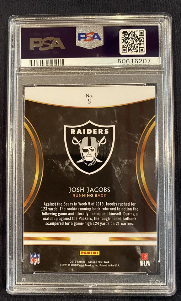 2019 Panini Select Josh Jacobs Rookie Selections #5 RC PSA Mint 9 #50616207 - Image 2 of 2