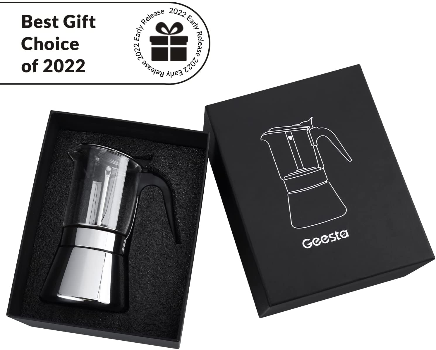 GEESTA Premium Crystal GlassTop Stovetop Espresso Moka Pot 4 / 6/ 9