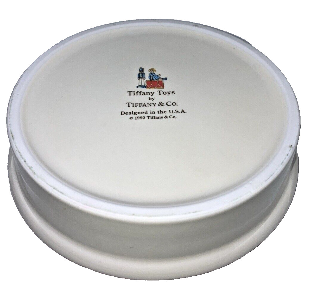 1992 Tiffany & Co child's 3pc dinner set mug plate bowl toys snear drum soldier