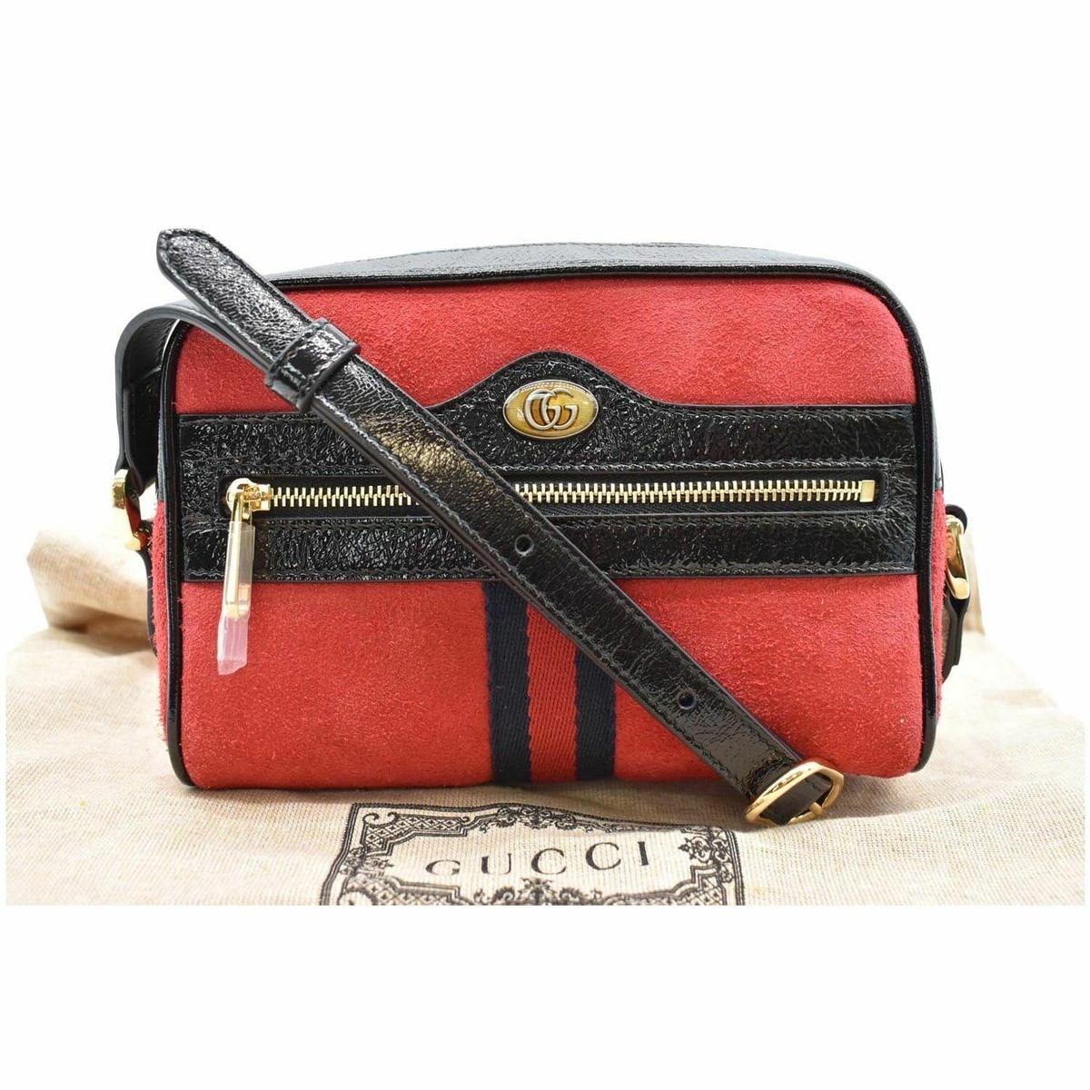 ショルダーバッグ・ポシェット Red Ophidia Suede Mini Bag GUCCI Ophidia Mini Web Suede Leather Crossbody Bag Red