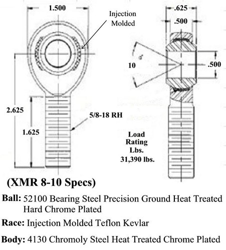 CHROMOLY 1/2 x 5/8-18 Panhard Bar Kit Heim Joint (1/2-3/8 HMS) Bung .095 - Imagen 2 de 8