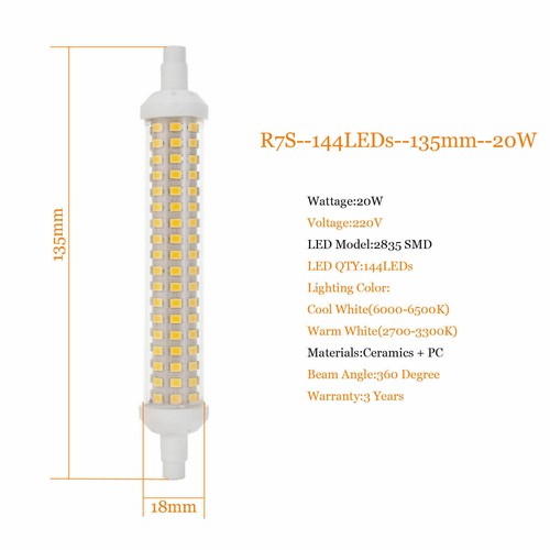 Dimmable R7s Led Bulb Lights 220v Ceramic 6500k 20w Flood Light 78mm/118mm/135mm - Picture 15 of 15