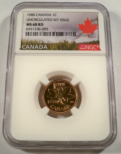 1980 1c CANADA NGC MS 68 RD CENT PENNY MS 68 RED