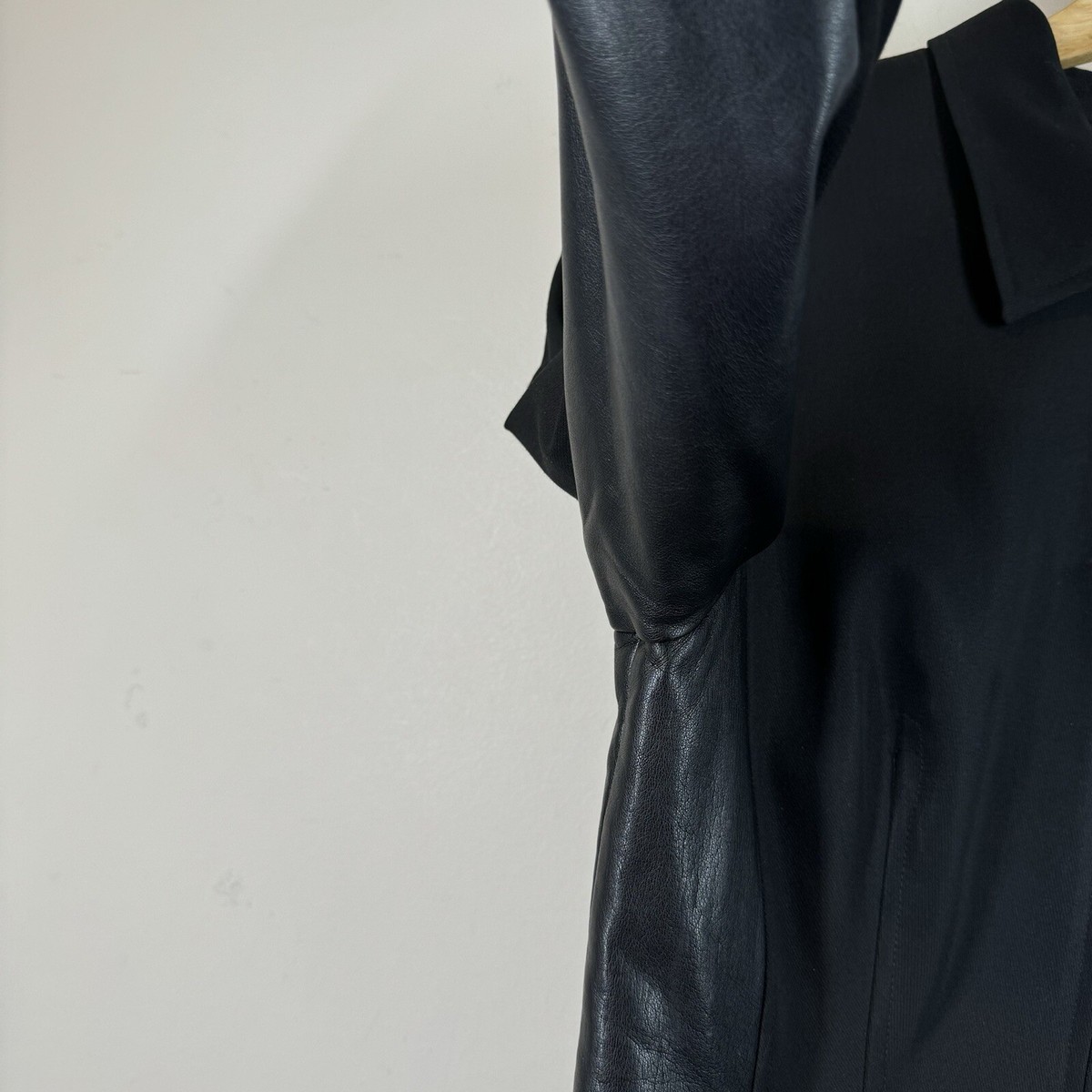 Escada Moto Jacket Womens Sz 38 US M Black Wool Silk Faux