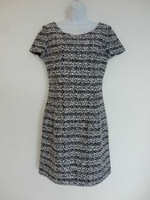 NWT OSCAR DE LA RENTA Black White Cotton Blend Tweed SS Bateau Neck Dress 6