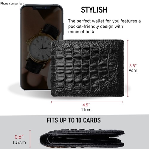 Handmade Genuine Double Sided Crocodile Bifold Wallet Men's Skin Wallet - Picture 8 of 38