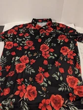  Men's Black With Red Roses Tech Gear Polo Size XXL NEW 